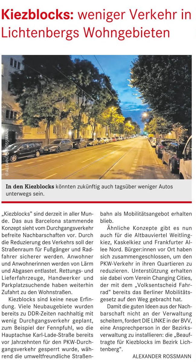 Kiezblocks – weniger Verkehr in Lichtenbergs Wohngebieten